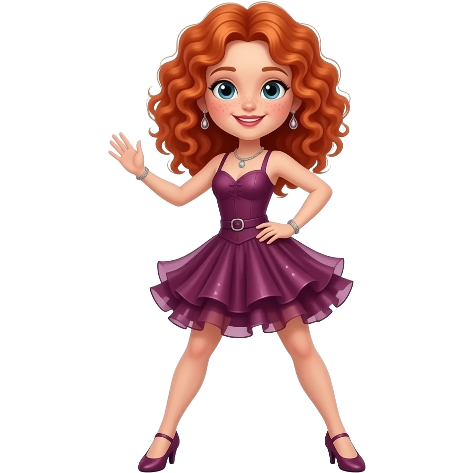 Fille rousse bouclés tâches de rousseur salsa emoji