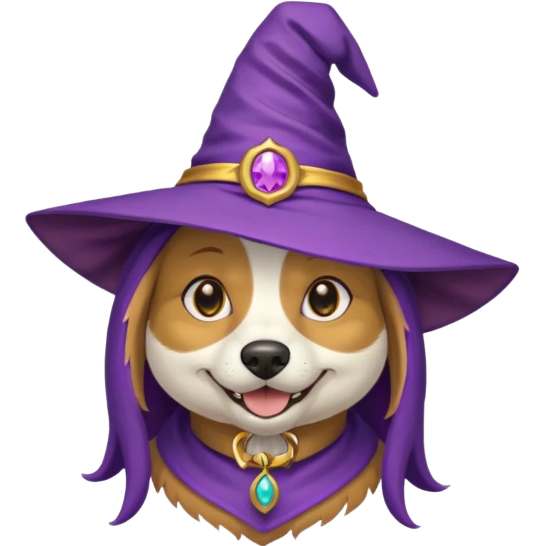 dhiba dog wear purple wicth hat emoji