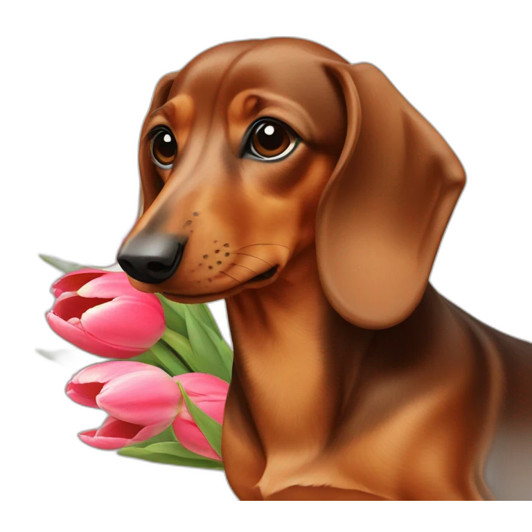 browm dachshund with tulips emoji