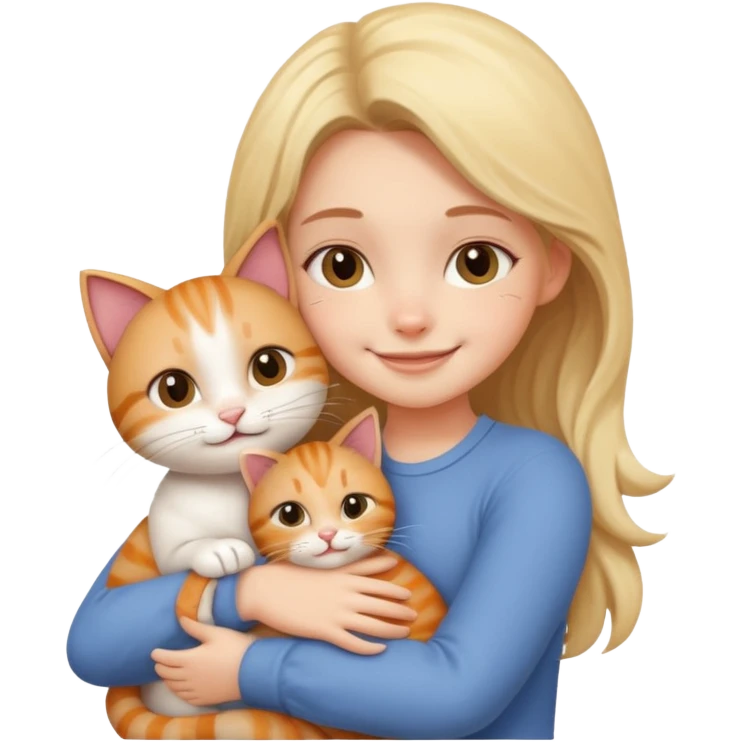 A cute girl hugging a cute cat emoji
