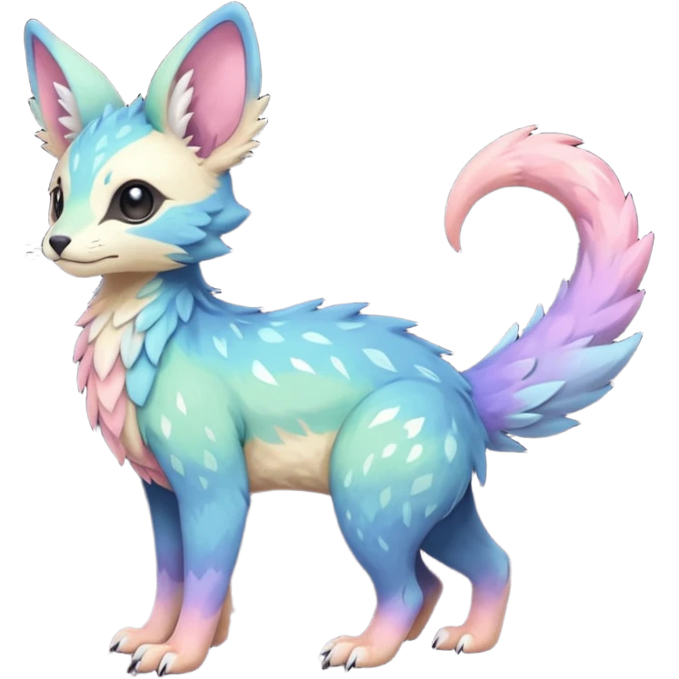 Feral Rare realistic edgy pretty beautiful handsome gorgeous pastel-gradient aesthetic colorful vibrant Vernid-Trico-species-Fakemon-creature by LiLaiRa, random markings, tufted ears, full body emoji
