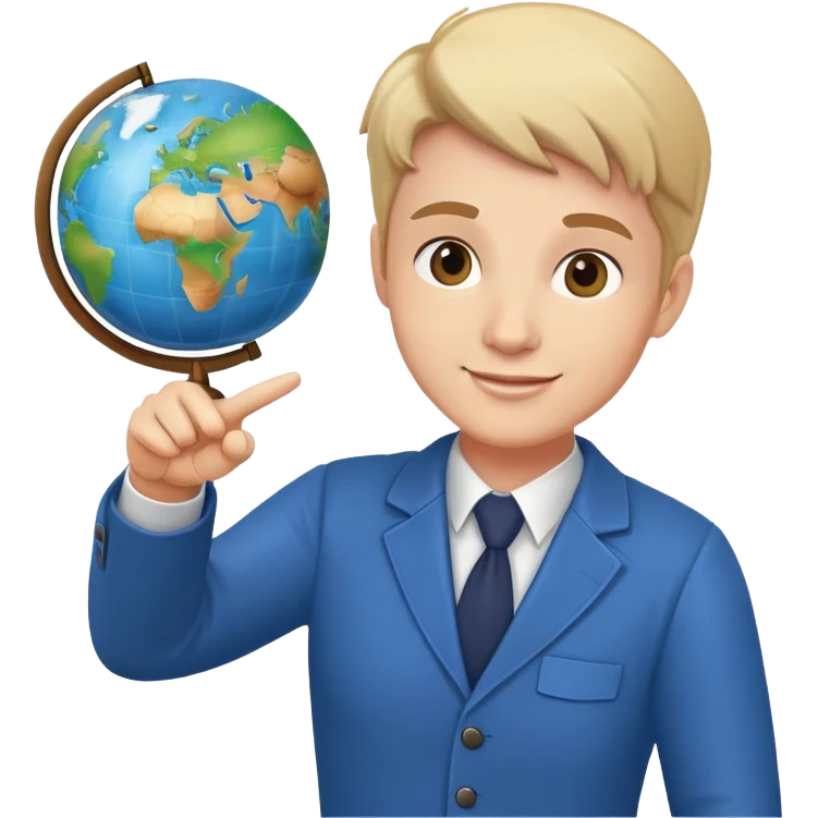 English teacher pointing to a globe, friendly expression emoji