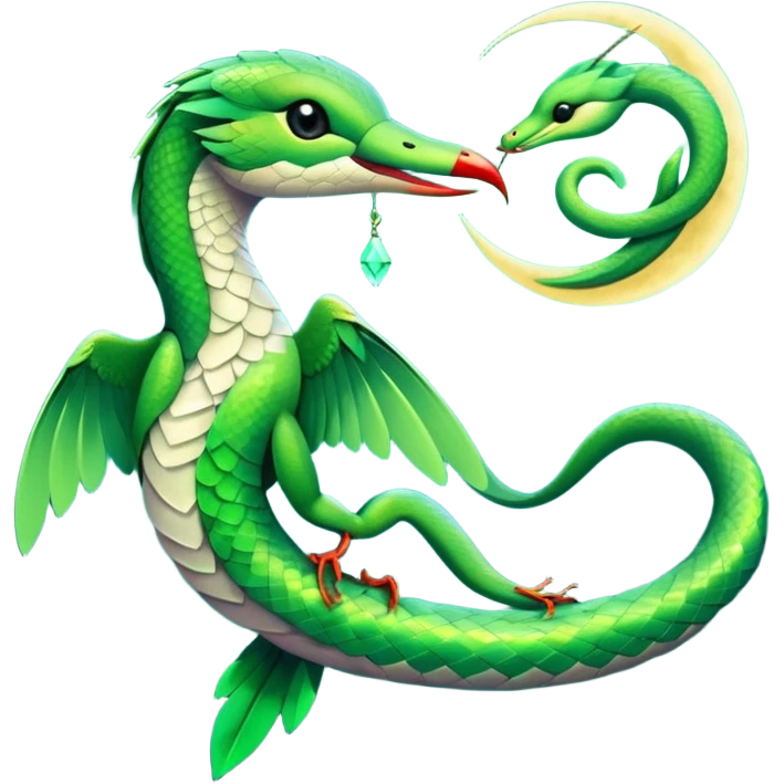 Full mystical moon with a beautiful green snake and a hummingbird  emoji