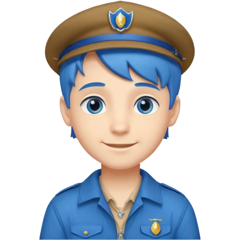 very handsome boy big blue eyes, scout boy with, blue hair and hat emoji