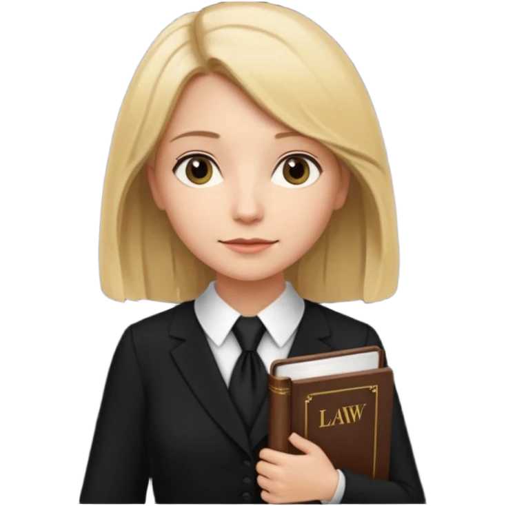 woman lawyer blanche et blonde avec des cheveux mi-long; elle est habillée avec une longue robe noire et une cravate blanche;  emoji