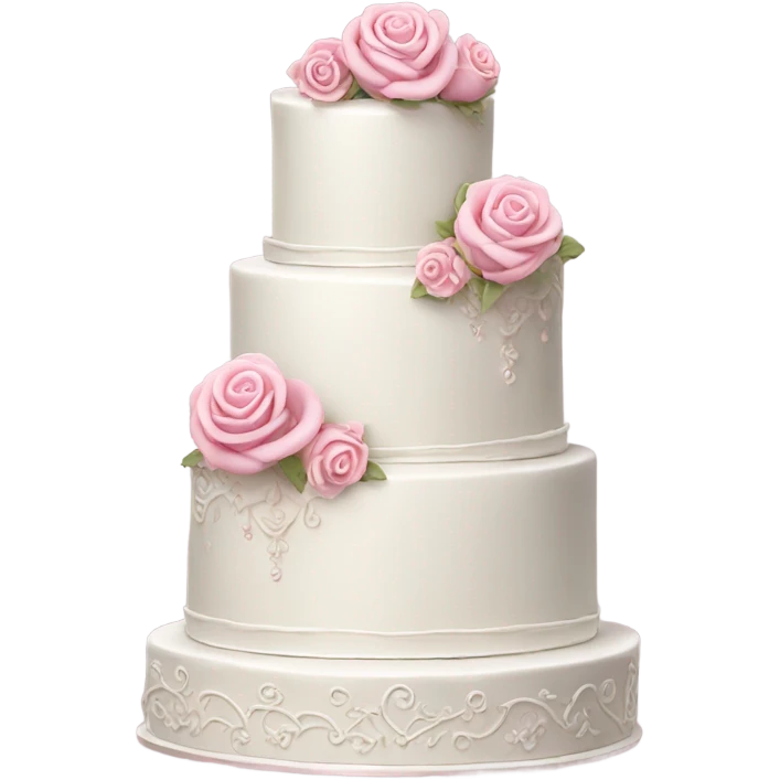 Fancy white wedding cake with pink roses and fancy decorations emoji