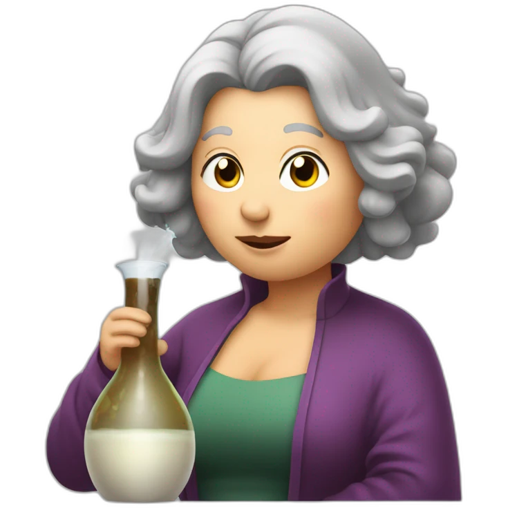 Grey hair fat faced woman drinking a potion emoji
