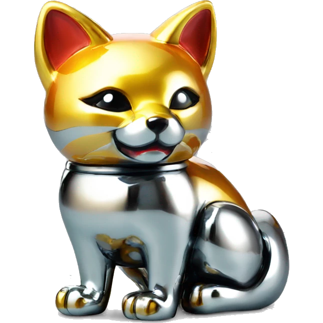 fully chrome fox statue in the form of maneki neko emoji
