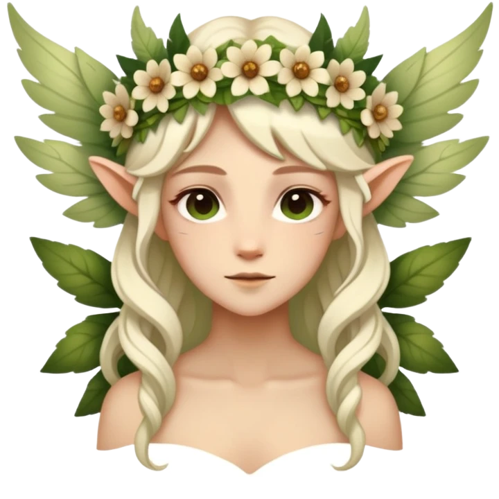 a forest fae spirit with leafy wings and flower crown emoji
