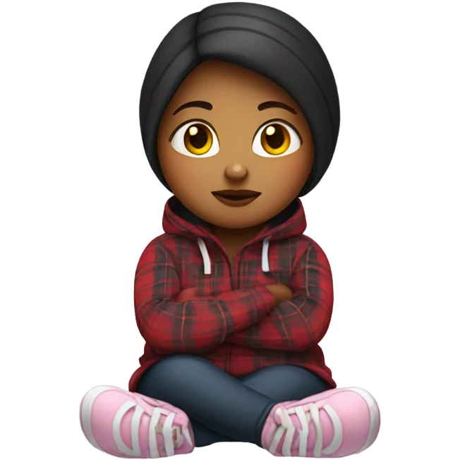girl in plaid hoodie sitting fat emoji