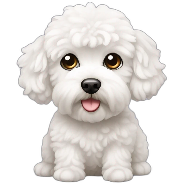 a white maltipoo with question mark icon emoji