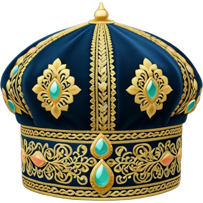 Bukhara style doppa hat with small detailed gold embroidery on dark background emoji