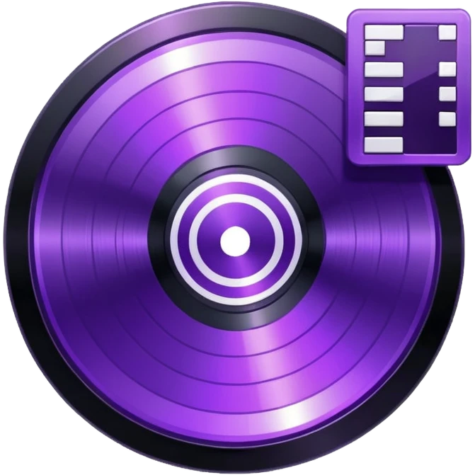 pixelated music disc with a purple label emoji