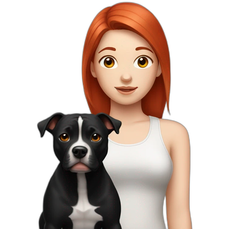 teenage girl, red hair with pet black staffy emoji