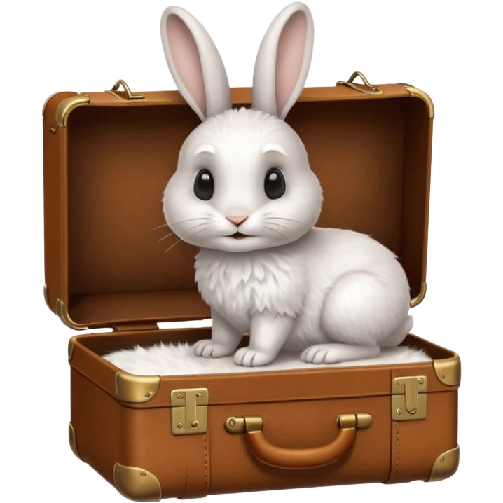 A curious rabbit nudging a tiny suitcase with its nose emoji