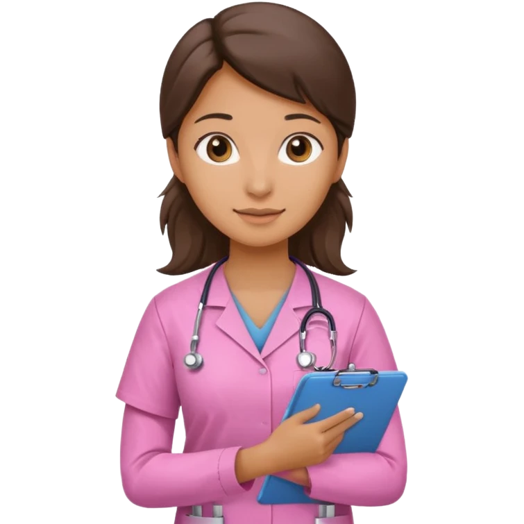 female doctor in pink scrubs holding clipboard, realistic emoji