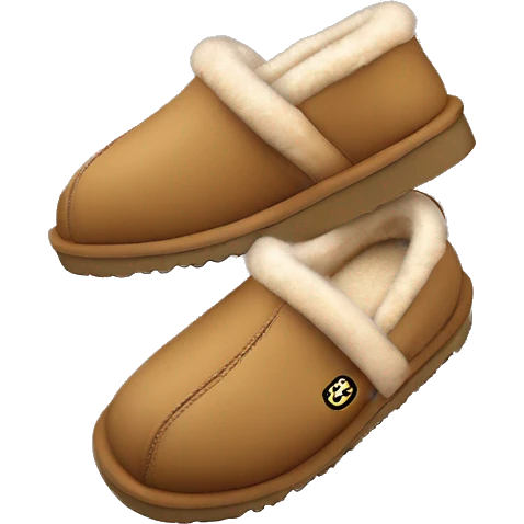 Ugg Camel slip-on slippers. A very thin red zig-zag line only encircling the top cuff, and a chunky thick platform sole. “UGG” emoji