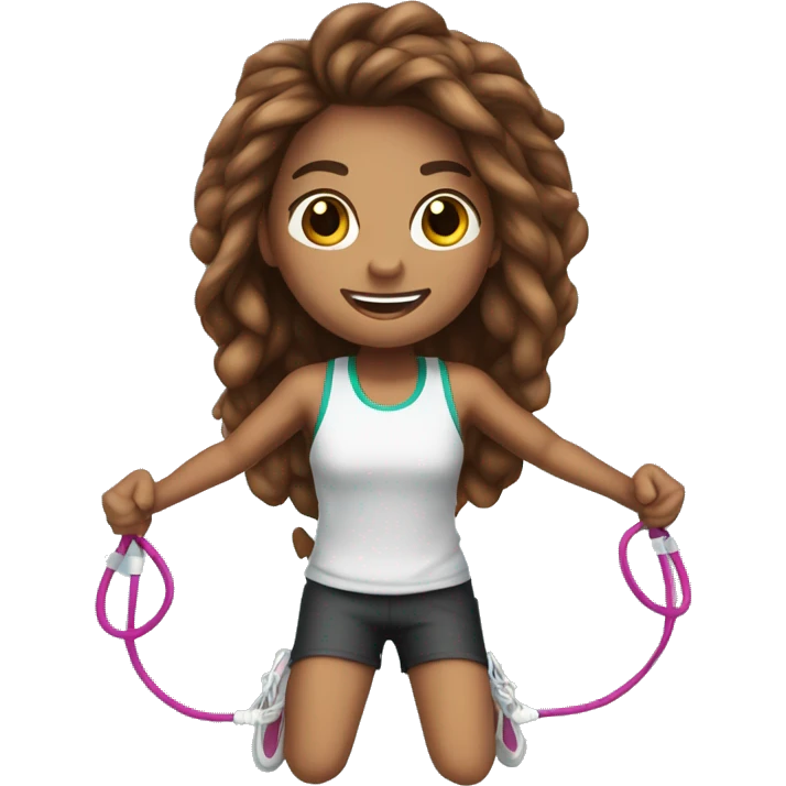 Jump Rope with long brown hair light medium skin emoji