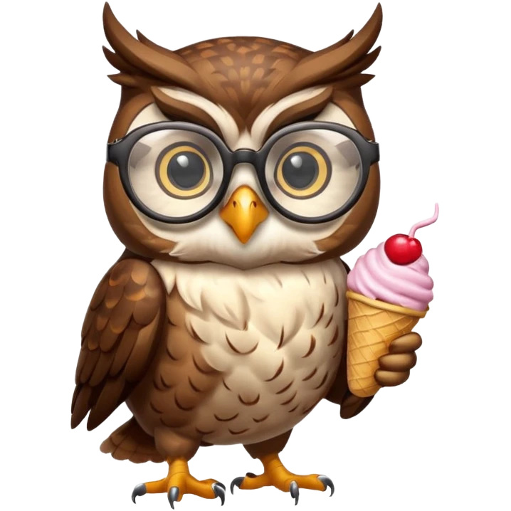 owl wearing glasses eating ice cream emoji