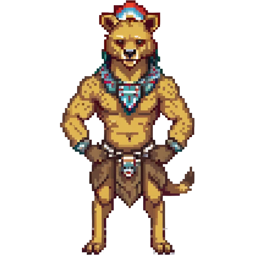 A native strong buff hyena with war bonnet flexing posing full body holding a chopped off human head by the hair  emoji