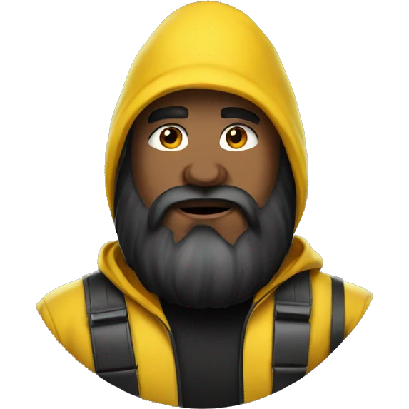 Heavy bearded man, wearing a yellow hood and black ball cap emoji