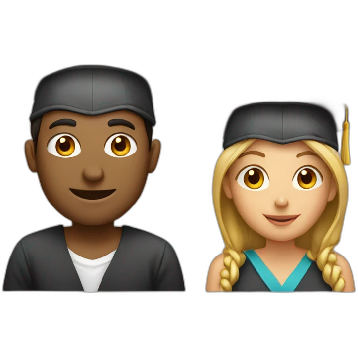 students with one women and one men wearing academic caps emoji