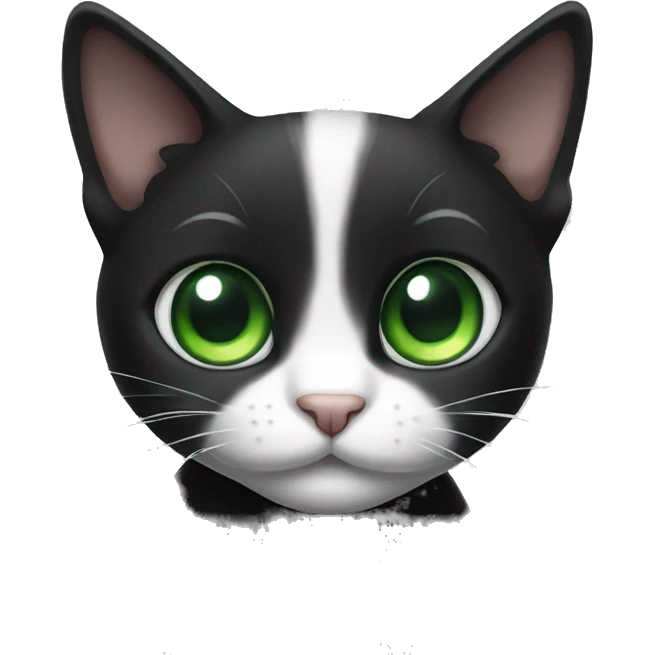 small tuxedo black and white cat with green eyes emoji