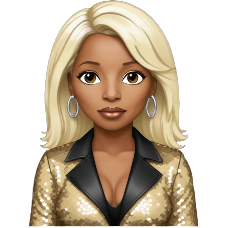 Mary J Blige with long platinum blonde hair, dark brown sequin outfit emoji