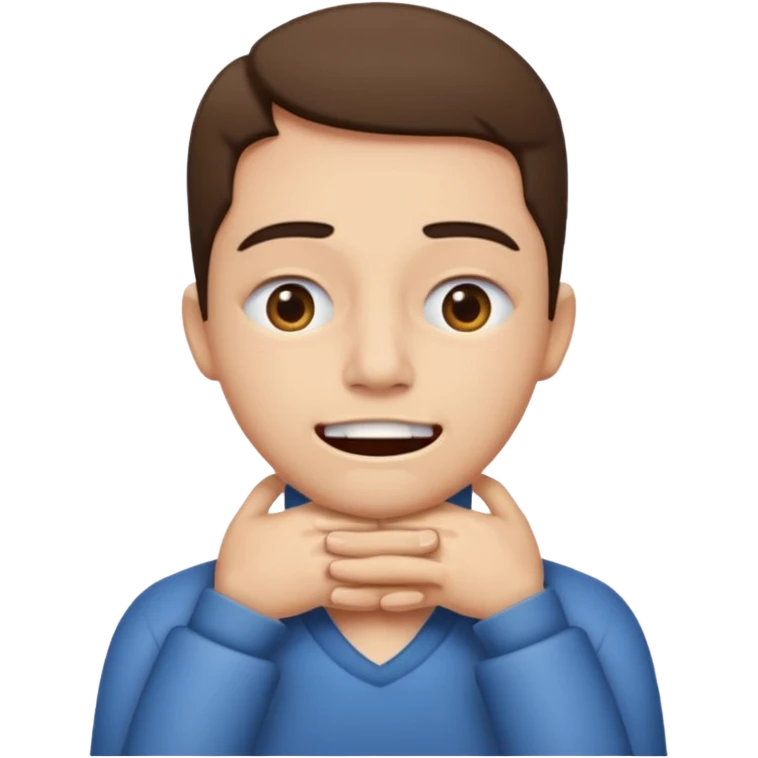 Hands around neck, teeth like 😬 one eye open one eye closed  emoji
