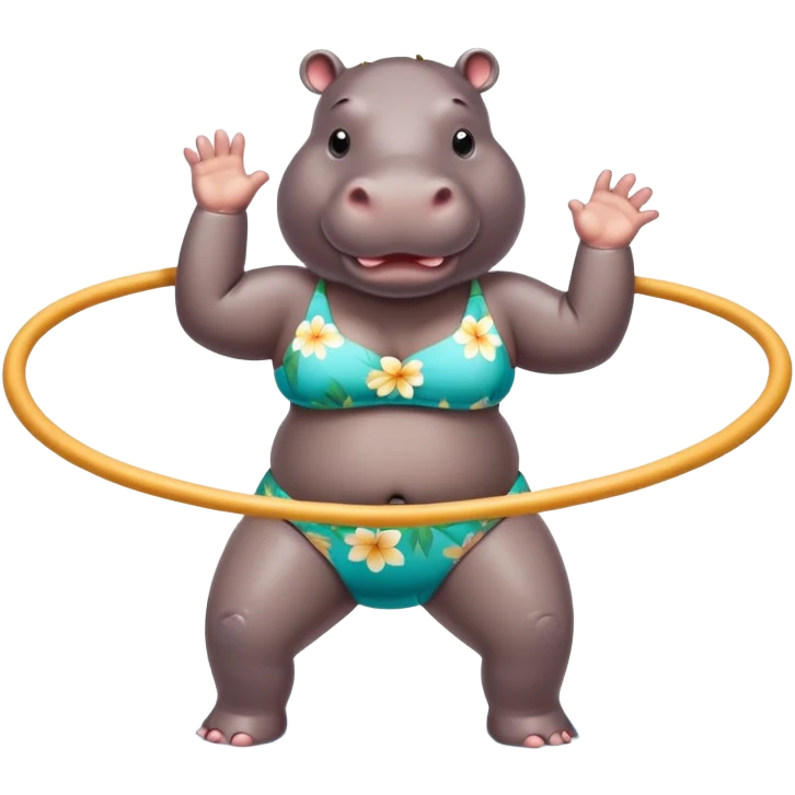 Hula hooping Hippo in a bathing suit  emoji