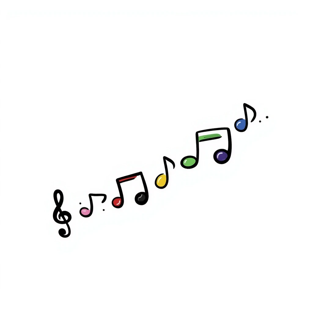 musical scale represented by ascending notes, colorful doodle style emoji