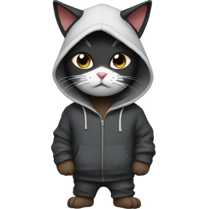 cat wearing hoodie and ninja mask emoji