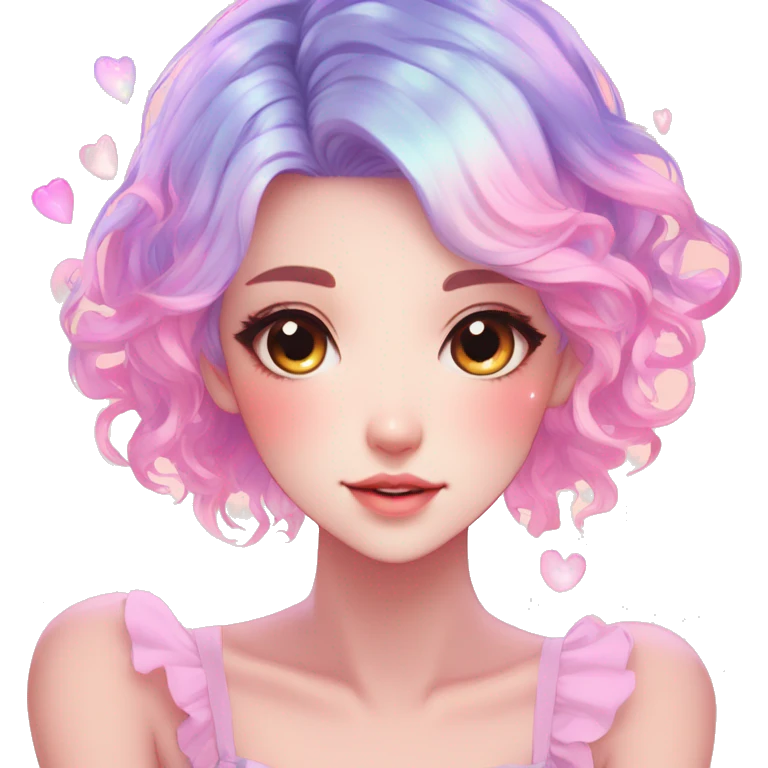 Gorgeous Beautiful Blushing Petite Colorful-Shiny-Pastel-Fairy-Anime-Girl with beautiful gradient pastel hair aesthetic emoji