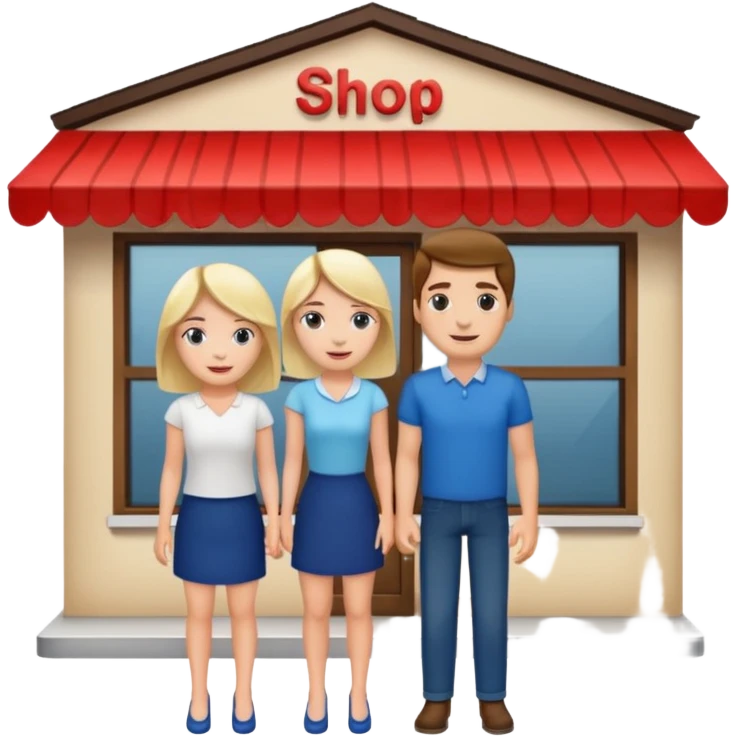 2 grown characters + shop building emoji