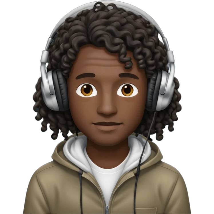 black long curly hair man wearing headphones no microphone emoji