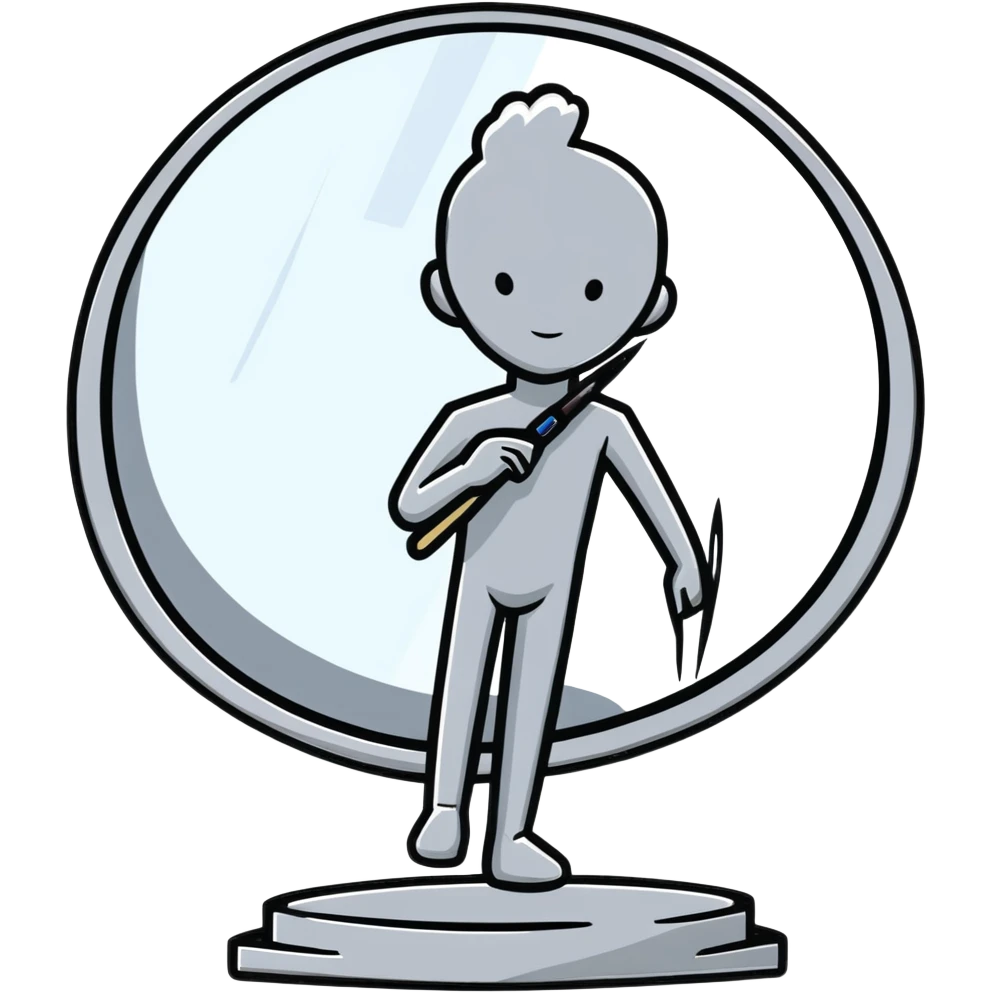 A paintbrush transforming into a silver human silhouette sculpture emblem, symbol of artistic identity, with a mirror-like silver metallic finish emoji