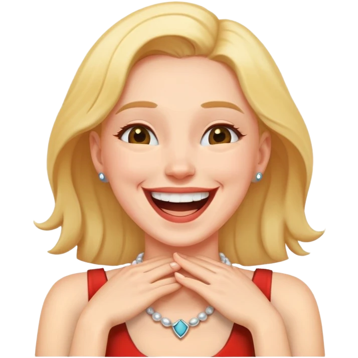 Woman laughing with hands on neck emoji