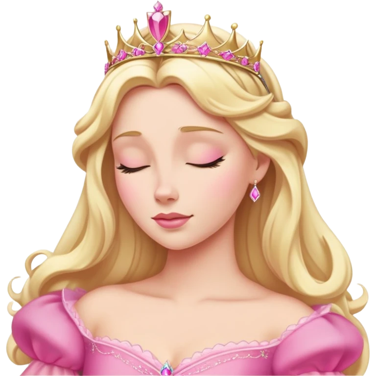 Aurora Sleeping Beauty from hips up, iconic pink gown, blonde hair with tiara, minimal style but very recognizable emoji