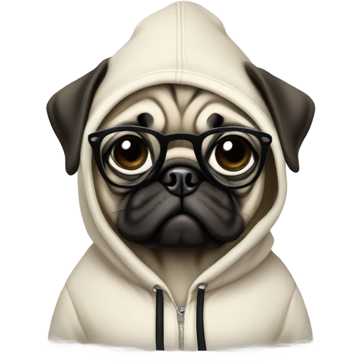 pug wearing a hoodie and glasses emoji
