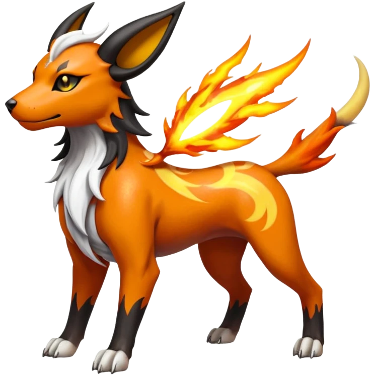 Fiery elemental colorful solarpunky hot will-o-wispy Houndoom-Solgaleo-Torracat-Genesect-Pokémon-Fakémon-hybrid-creature emoji