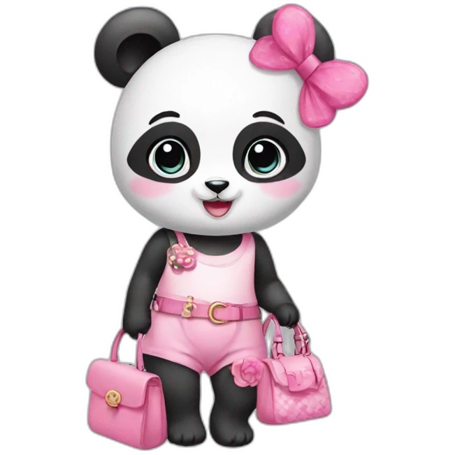 a cute baby panda with girly accessories emoji