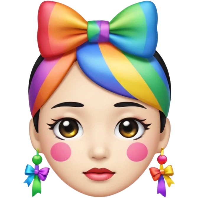 asian emoji face with bad thick black eyeliner and rainbow bow on head emoji