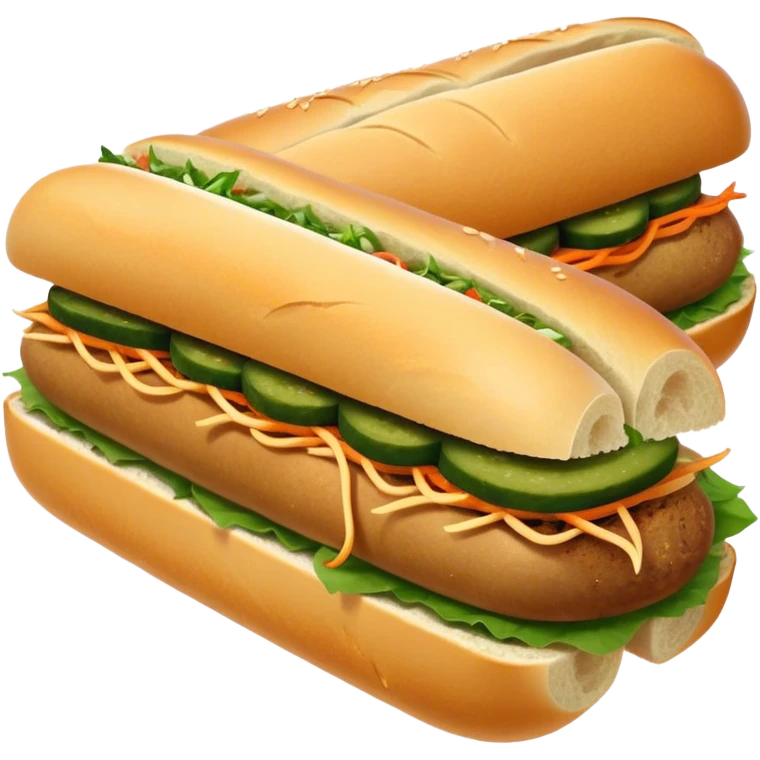Cinematic Realistic B√°nh m√¨ Sandwich Dish Emoji, showcasing a crusty baguette filled with savory meats, pickles, and fresh herbs rendered with dynamic detail and appetizing lighting. emoji