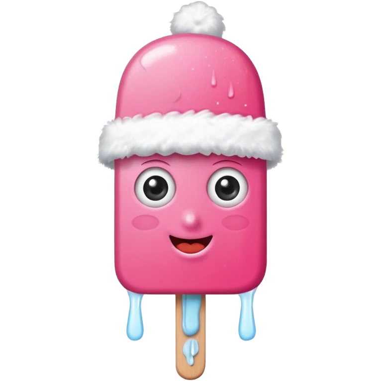 happy pink popsicle with eyes and white snow hat emoji