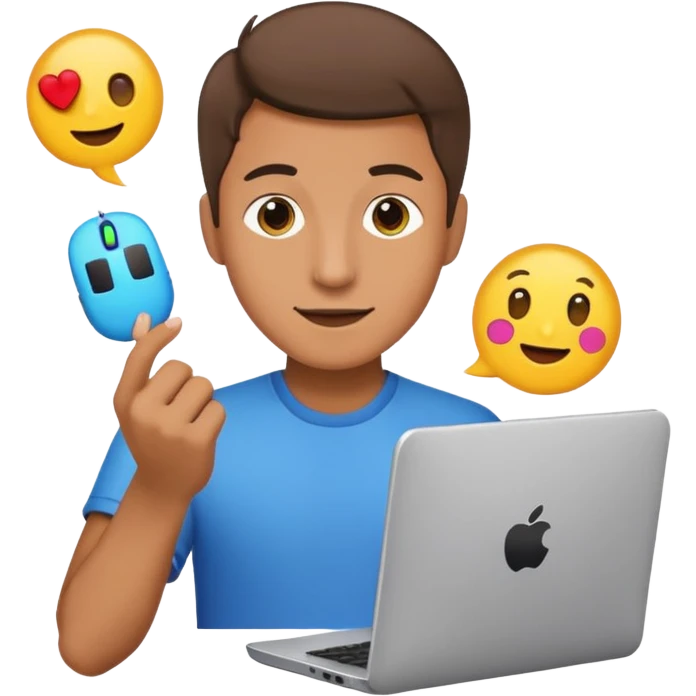 a guy shooting while holding a computer mouse and emojies coming out of that curser emoji