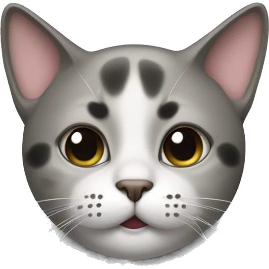 The cat’s face is clear white with a black spot under the nose, shaped like a mustache. Big dark spots on the forehead and near the ears. emoji