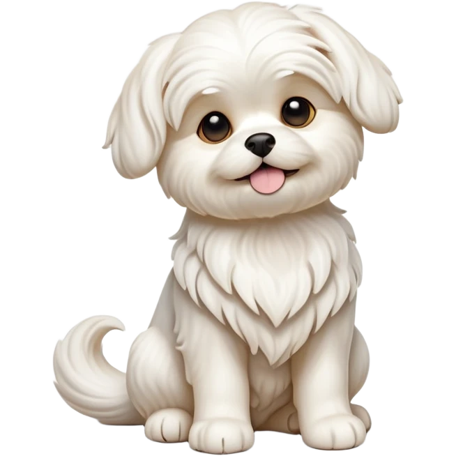 cinematic-[Maltese dog]-realistic-full-body-sitting-emoji,-tail-resting-loosely-beside-its-paws,-head-tilted-dramatically, -wavy-[cream white]-fur,-simplified-yet-realistic-focused-features,-highly-detailed,-glowing-with-an-almost-sarcastic-glow emoji