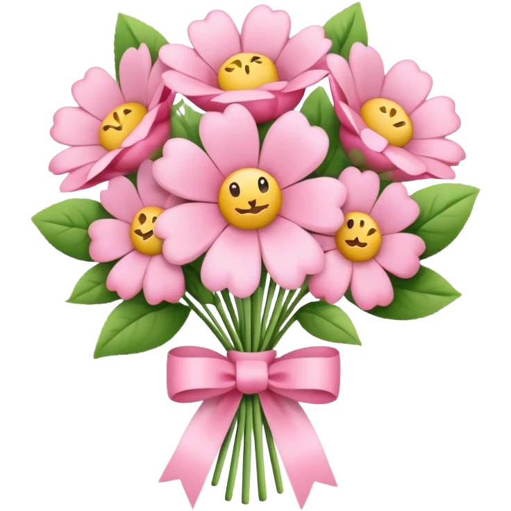 pastel pink flower bouquet tied with a ribbon, iOS Apple emoji style emoji
