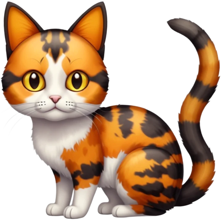 small tortoiseshell cat. amber eyes. full body. 0% white  emoji