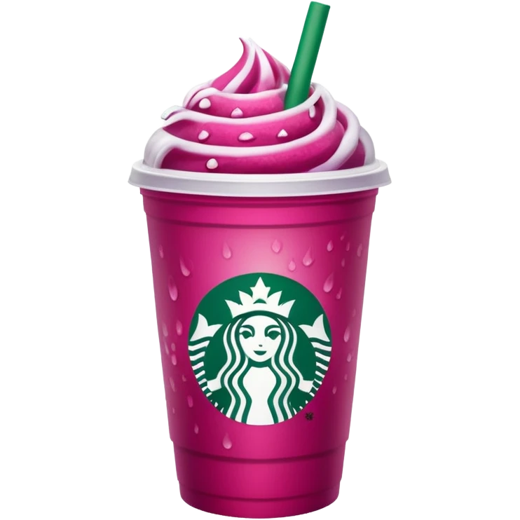 Starbucks dark pink dragonfruit refresher. white lid. starbucks logo. emoji